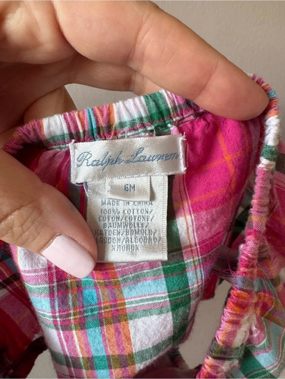 Ralph Lauren Baby Girls Pink Plaid Ruffled Wrap Dress & Bloomers Set 6 Months